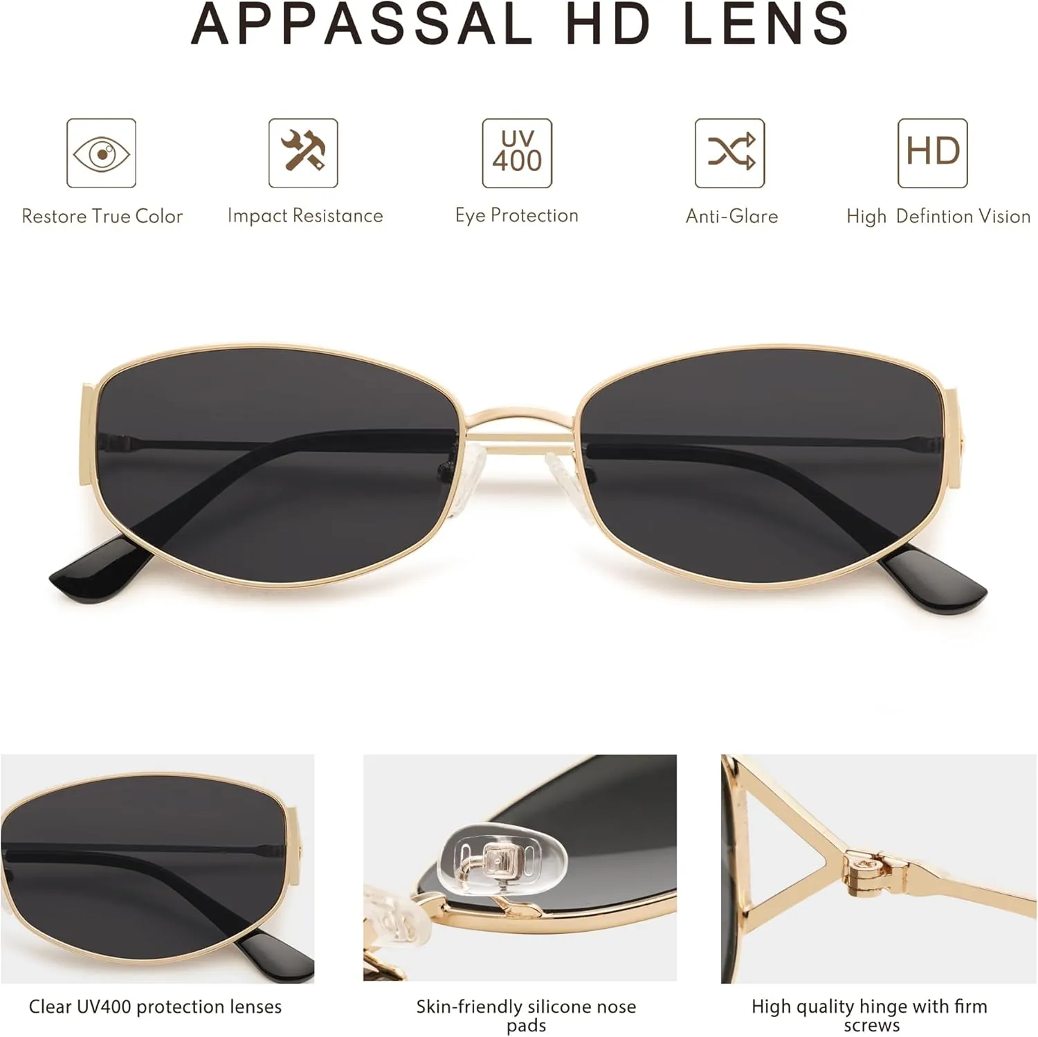 Retro Oval Sunglasses For Women Men Hexagonal Rectangle Metal Frame Sun Glasses AP3625