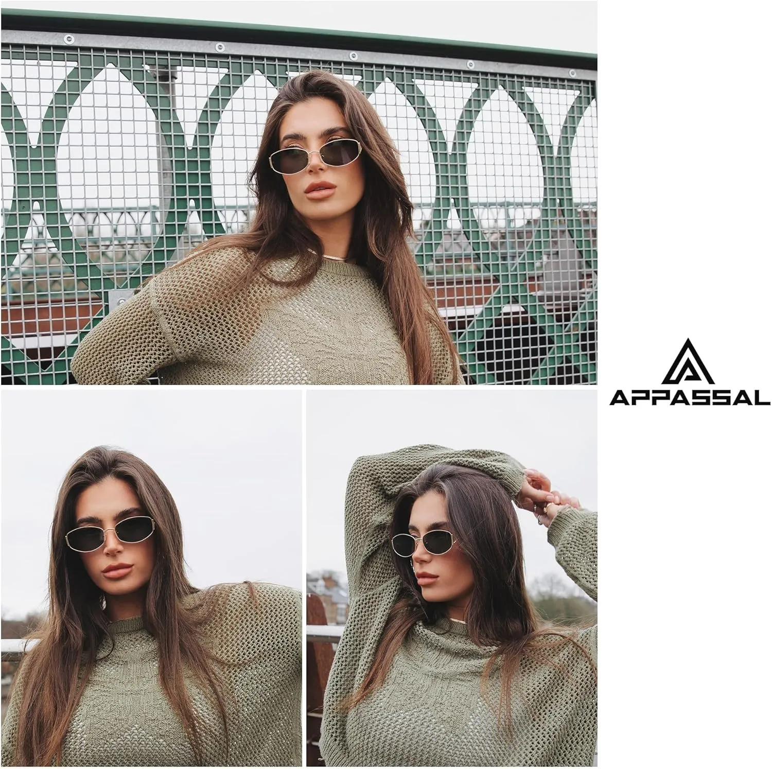 Retro Oval Sunglasses For Women Men Hexagonal Rectangle Metal Frame Sun Glasses AP3625
