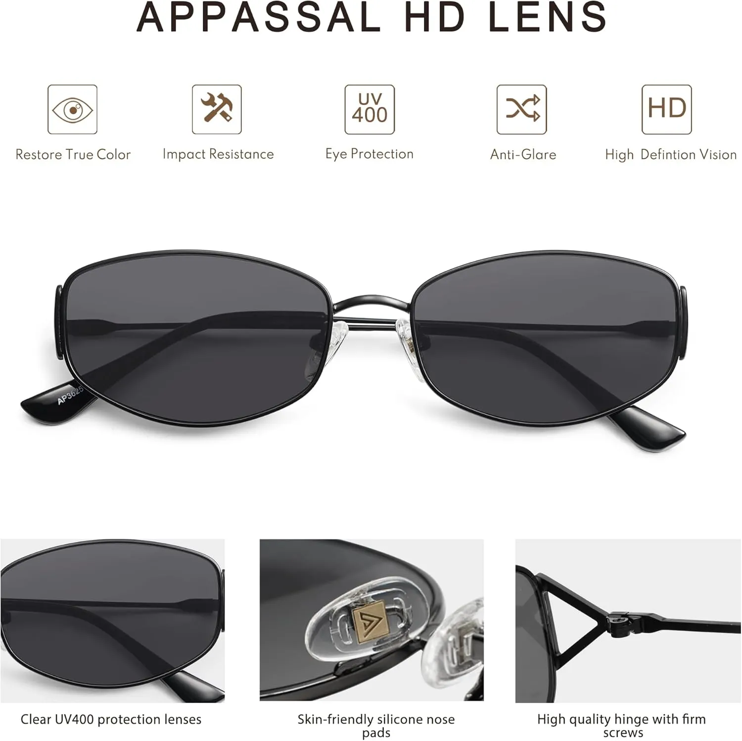 Retro Oval Sunglasses For Women Men Hexagonal Rectangle Metal Frame Sun Glasses AP3625
