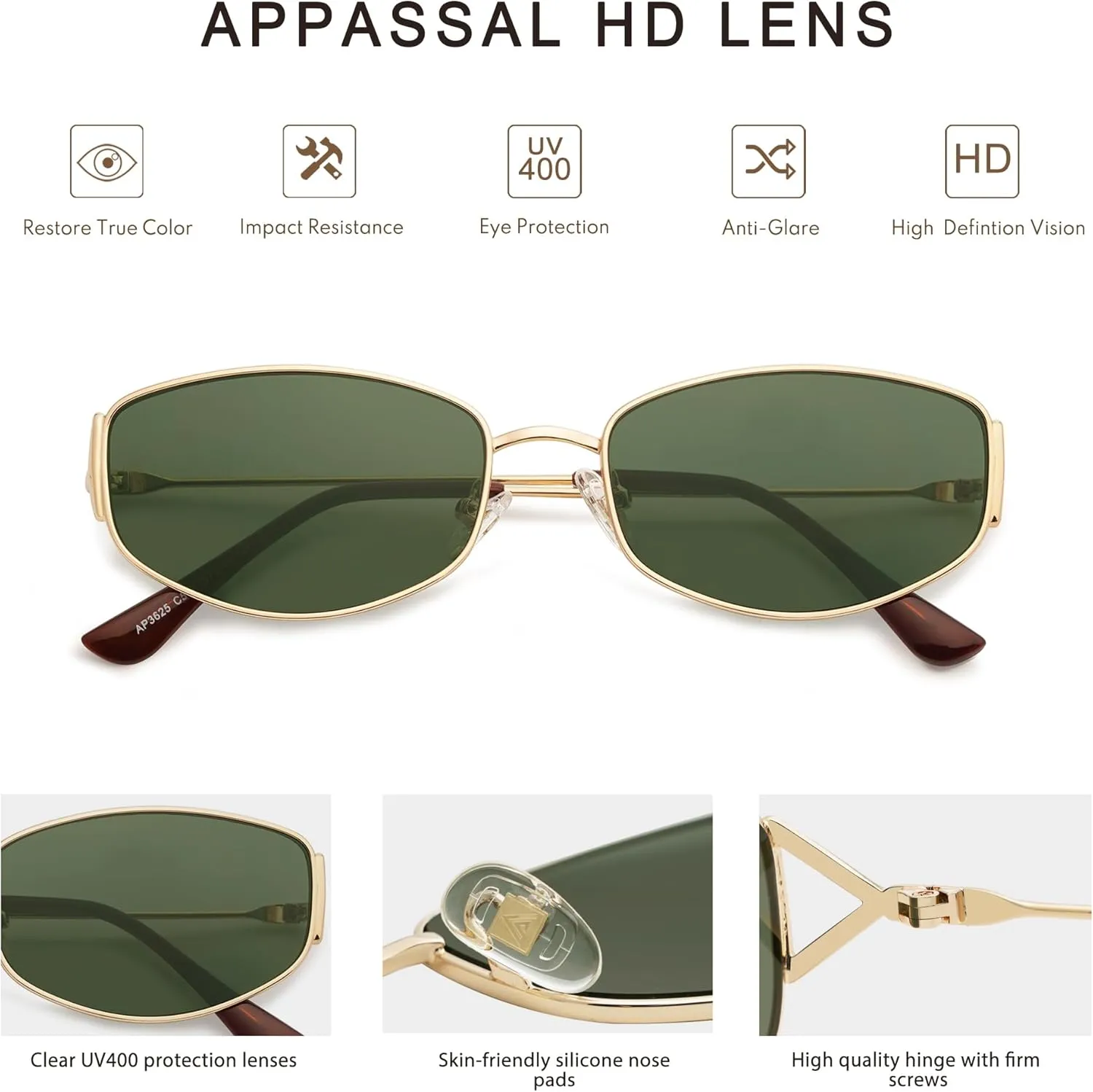 Retro Oval Sunglasses For Women Men Hexagonal Rectangle Metal Frame Sun Glasses AP3625