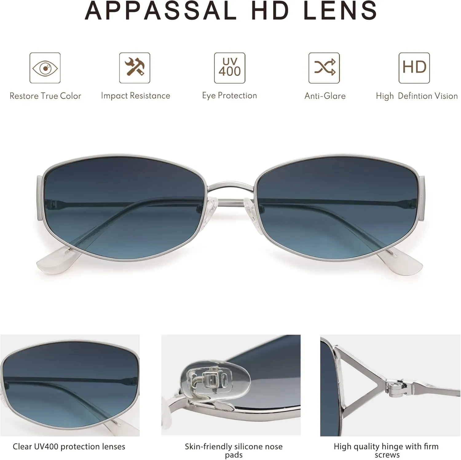 Retro Oval Sunglasses For Women Men Hexagonal Rectangle Metal Frame Sun Glasses AP3625