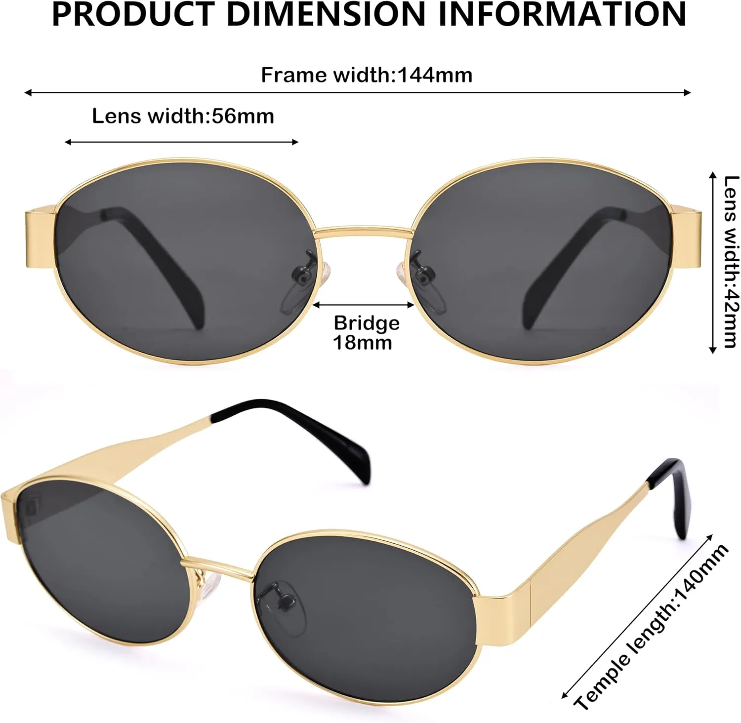 Retro Oval Sunglasses for Women Men - Trendy Gold Sun Glasses - Fashion Metal Frame Shades