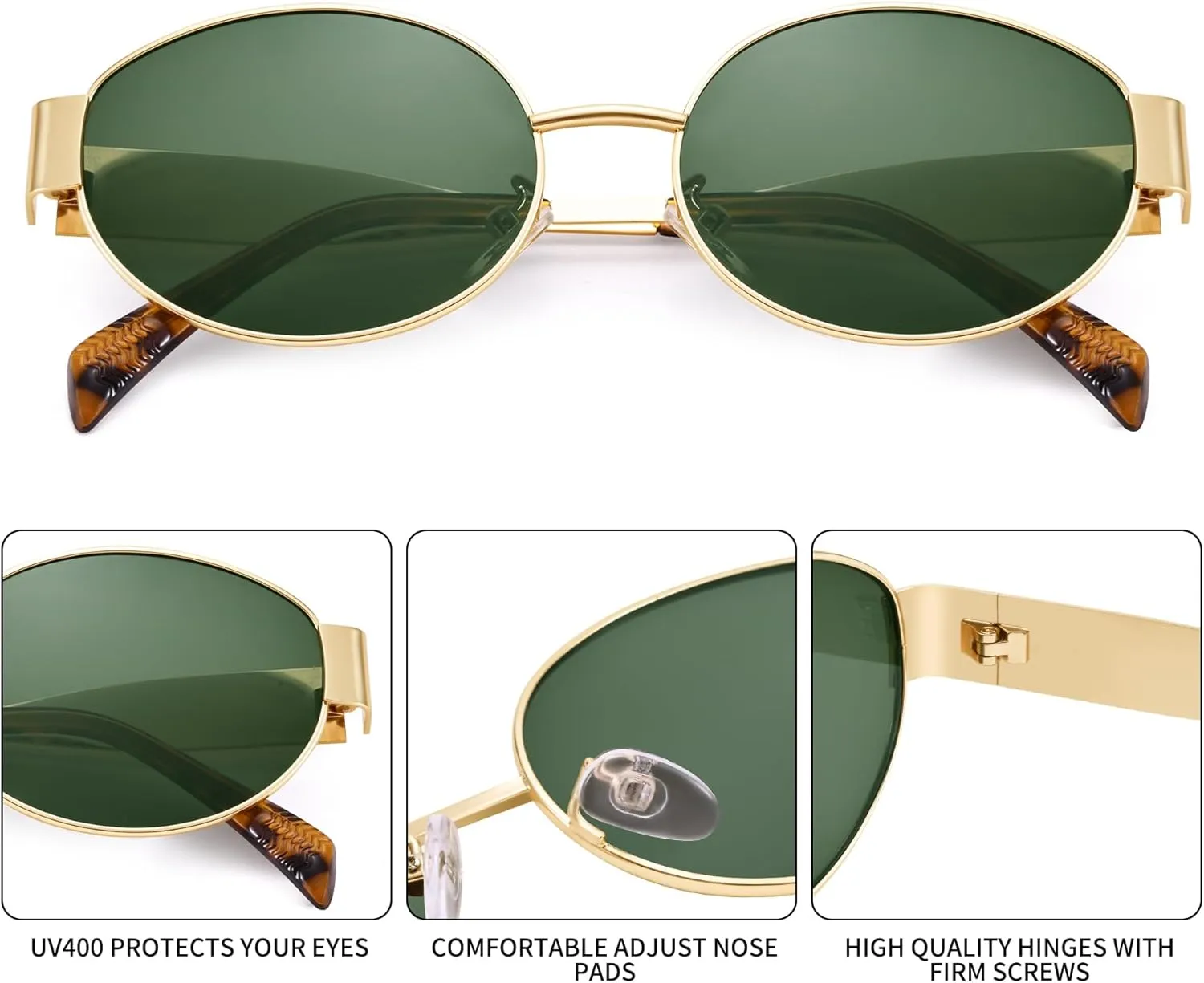 Retro Oval Sunglasses for Women Men - Trendy Gold Sun Glasses - Fashion Metal Frame Shades