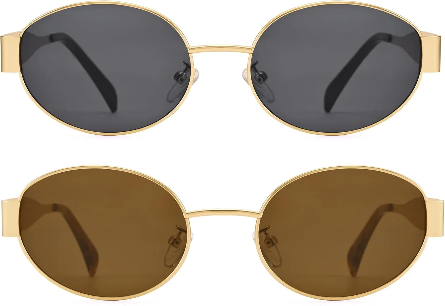 Retro Oval Sunglasses for Women Men - Trendy Gold Sun Glasses - Fashion Metal Frame Shades