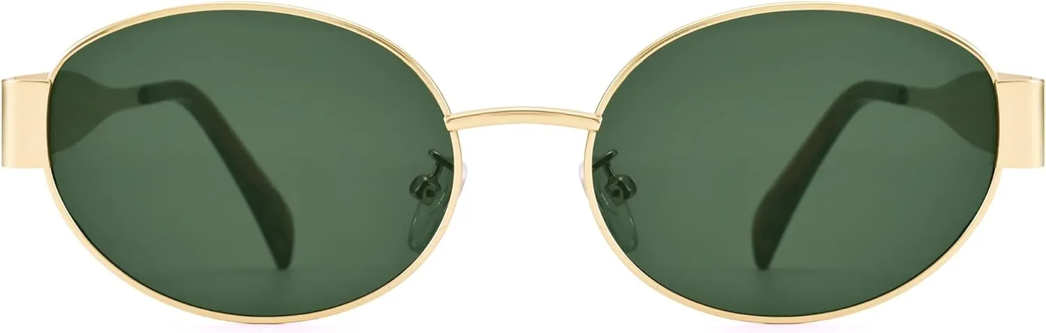 Retro Oval Sunglasses for Women Men - Trendy Gold Sun Glasses - Fashion Metal Frame Shades