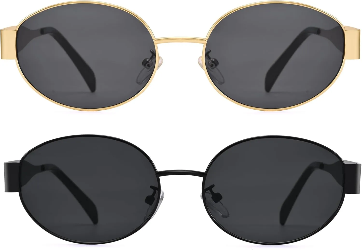 Retro Oval Sunglasses for Women Men - Trendy Gold Sun Glasses - Fashion Metal Frame Shades