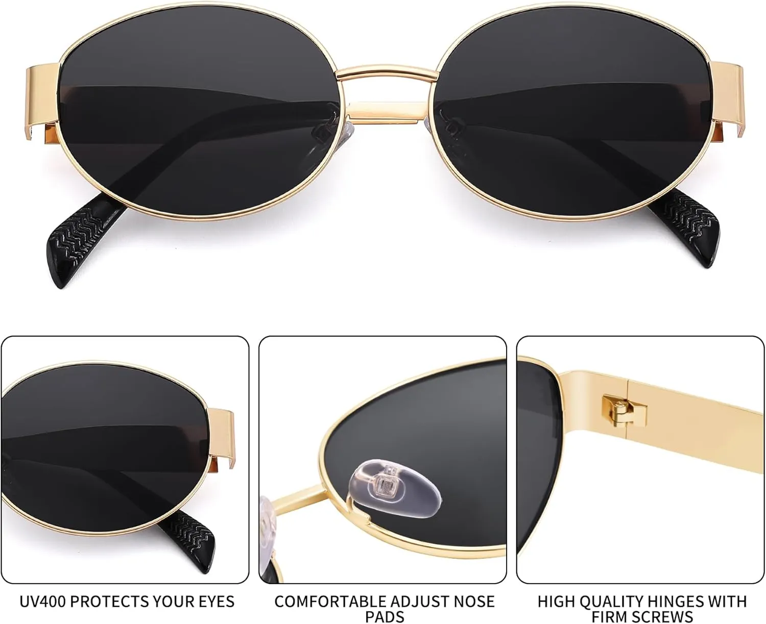 Retro Oval Sunglasses for Women Men - Trendy Gold Sun Glasses - Fashion Metal Frame Shades