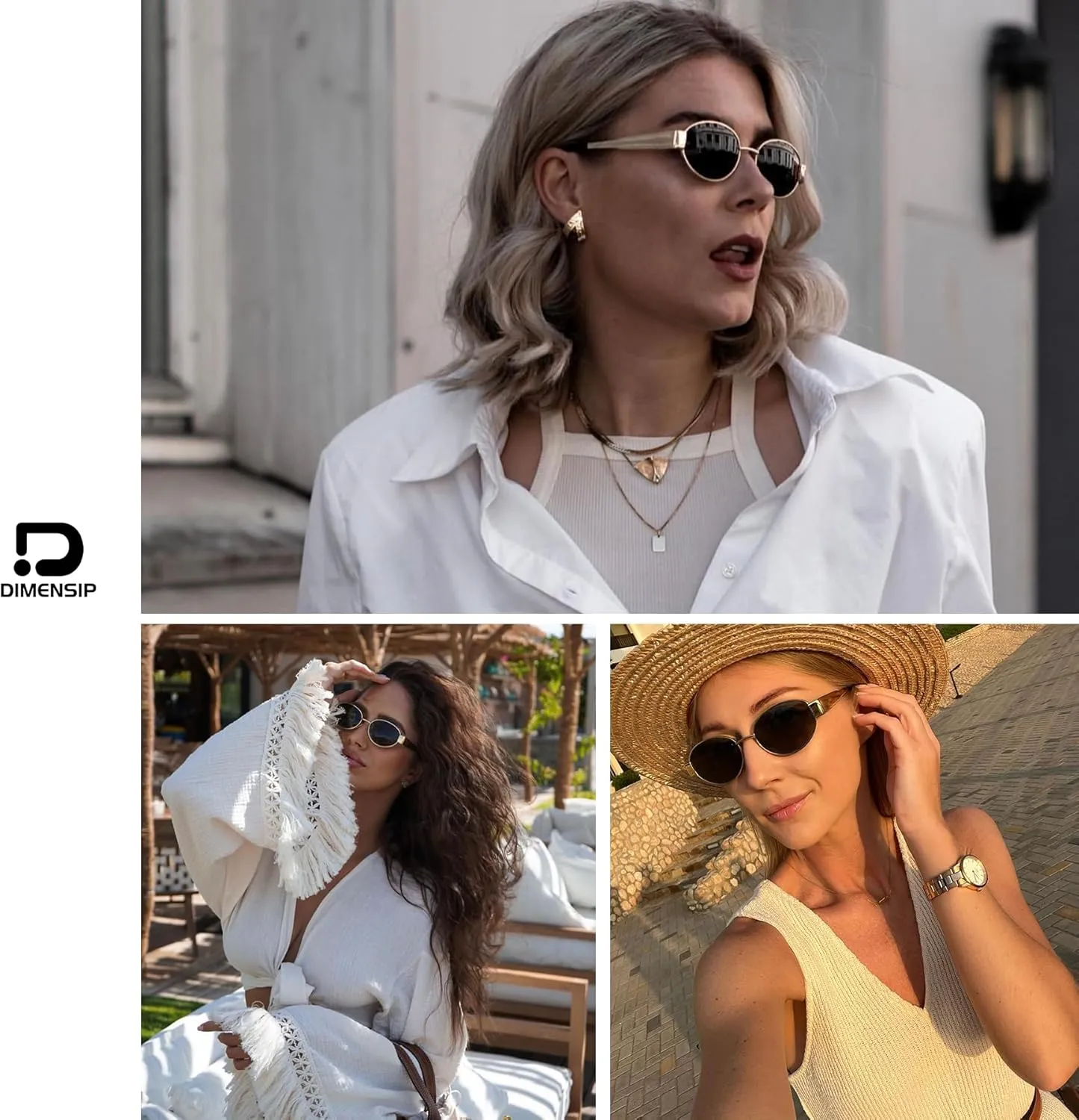 Retro Oval Sunglasses for Women Men - Trendy Gold Sun Glasses - Fashion Metal Frame Shades