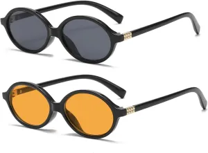Retro Oval Sunglasses for Women Men Trendy Round Tortoise Sun Glasses 90s Vintage Shades