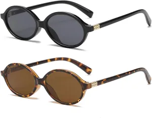 Retro Oval Sunglasses for Women Men Trendy Round Tortoise Sun Glasses 90s Vintage Shades