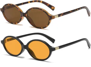 Retro Oval Sunglasses for Women Men Trendy Round Tortoise Sun Glasses 90s Vintage Shades