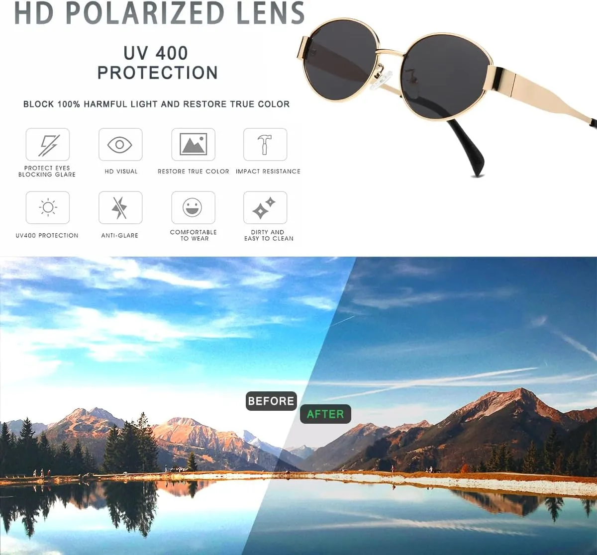 Retro Oval Sunglasses for Women Men Trendy Sun Glasses Classic Shades UV400 Protection