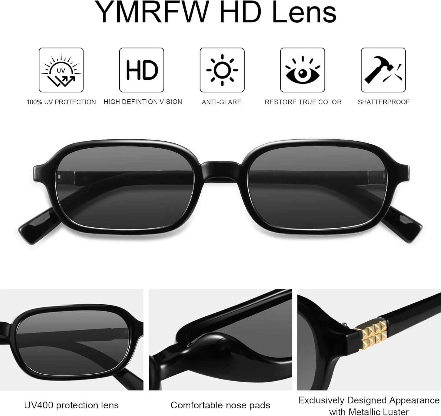 Retro Rectangular Sunglasses for Women Narrow Trendy Small 90s Style Square Frame UV Protection Sun Glasses