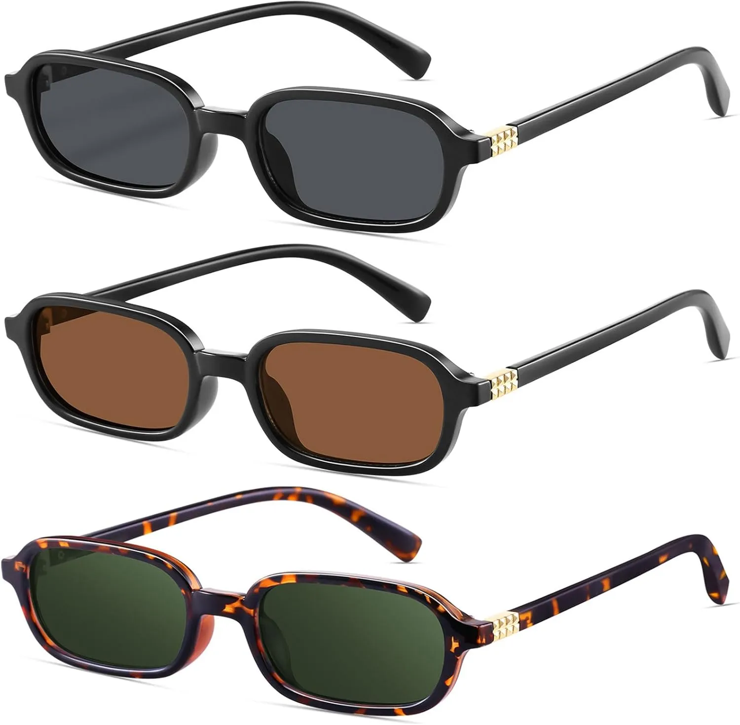 Retro Rectangular Sunglasses for Women Narrow Trendy Small 90s Style Square Frame UV Protection Sun Glasses