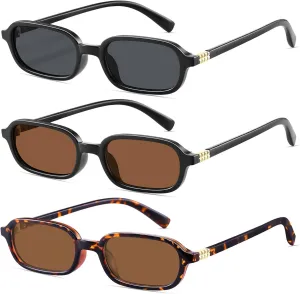 Retro Rectangular Sunglasses for Women Narrow Trendy Small 90s Style Square Frame UV Protection Sun Glasses
