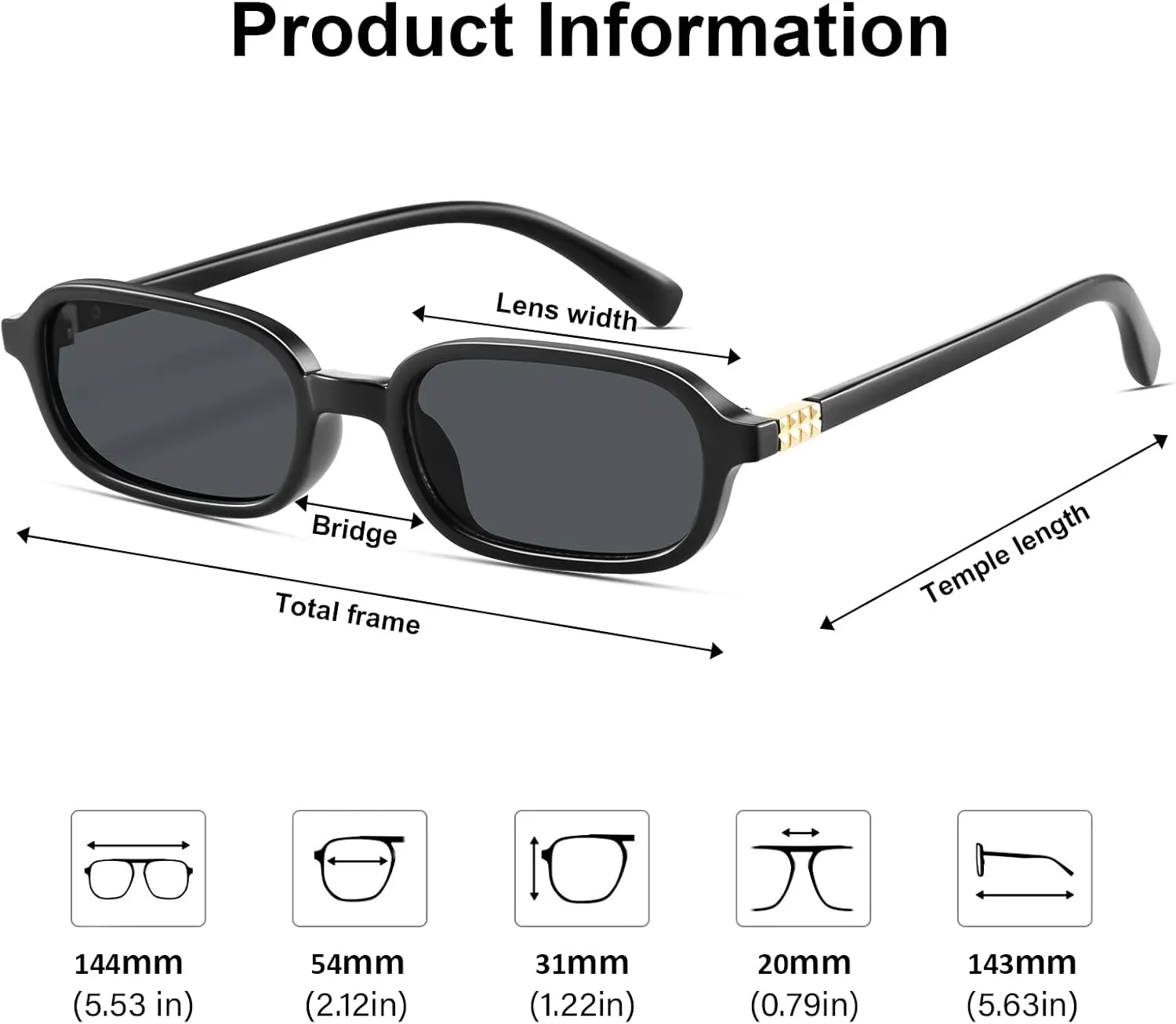 Retro Rectangular Sunglasses for Women Narrow Trendy Small 90s Style Square Frame UV Protection Sun Glasses