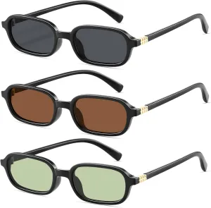 Retro Rectangular Sunglasses for Women Narrow Trendy Small 90s Style Square Frame UV Protection Sun Glasses