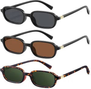 Retro Rectangular Sunglasses for Women Narrow Trendy Small 90s Style Square Frame UV Protection Sun Glasses