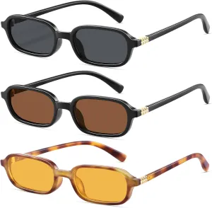 Retro Rectangular Sunglasses for Women Narrow Trendy Small 90s Style Square Frame UV Protection Sun Glasses