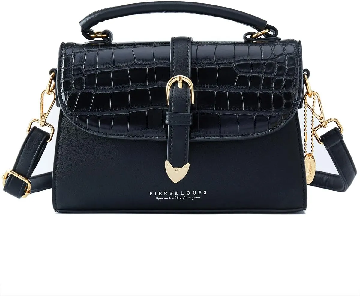 Retro Satchel Crossbody Handbags for Women, Trendy Crocodile Designer Leather Flap Top Handle Purses Shoulder Bag