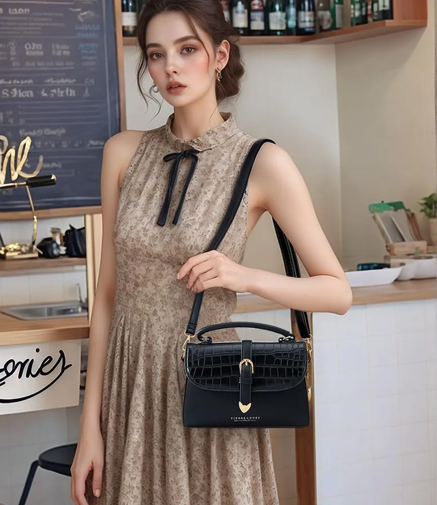 Retro Satchel Crossbody Handbags for Women, Trendy Crocodile Designer Leather Flap Top Handle Purses Shoulder Bag