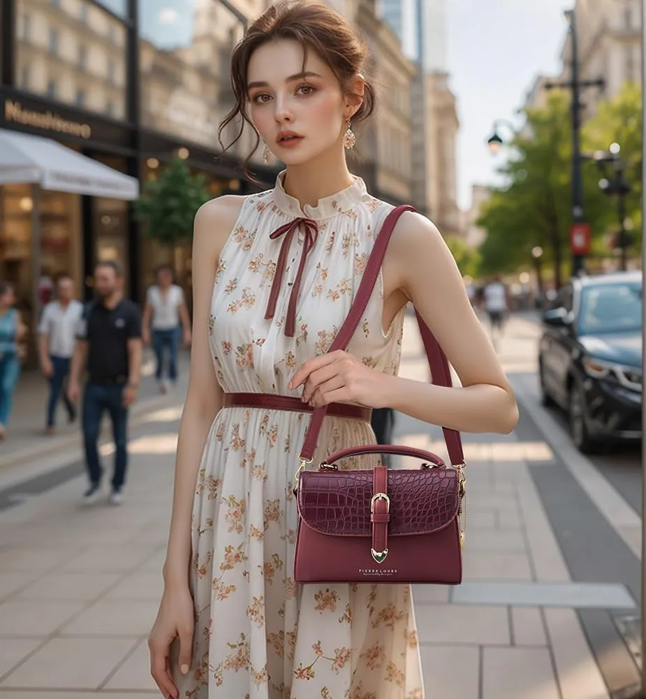 Retro Satchel Crossbody Handbags for Women, Trendy Crocodile Designer Leather Flap Top Handle Purses Shoulder Bag