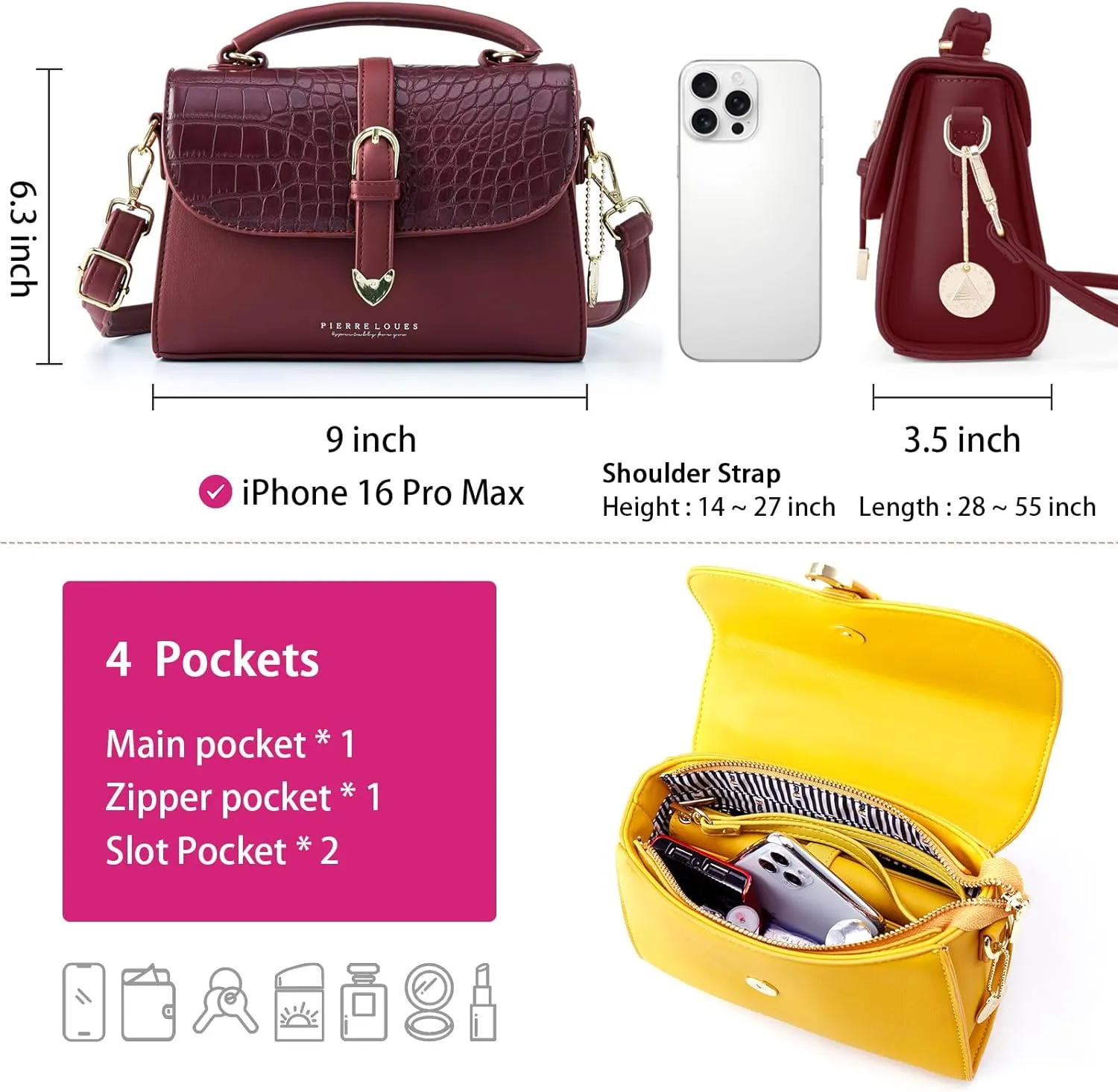 Retro Satchel Crossbody Handbags for Women, Trendy Crocodile Designer Leather Flap Top Handle Purses Shoulder Bag