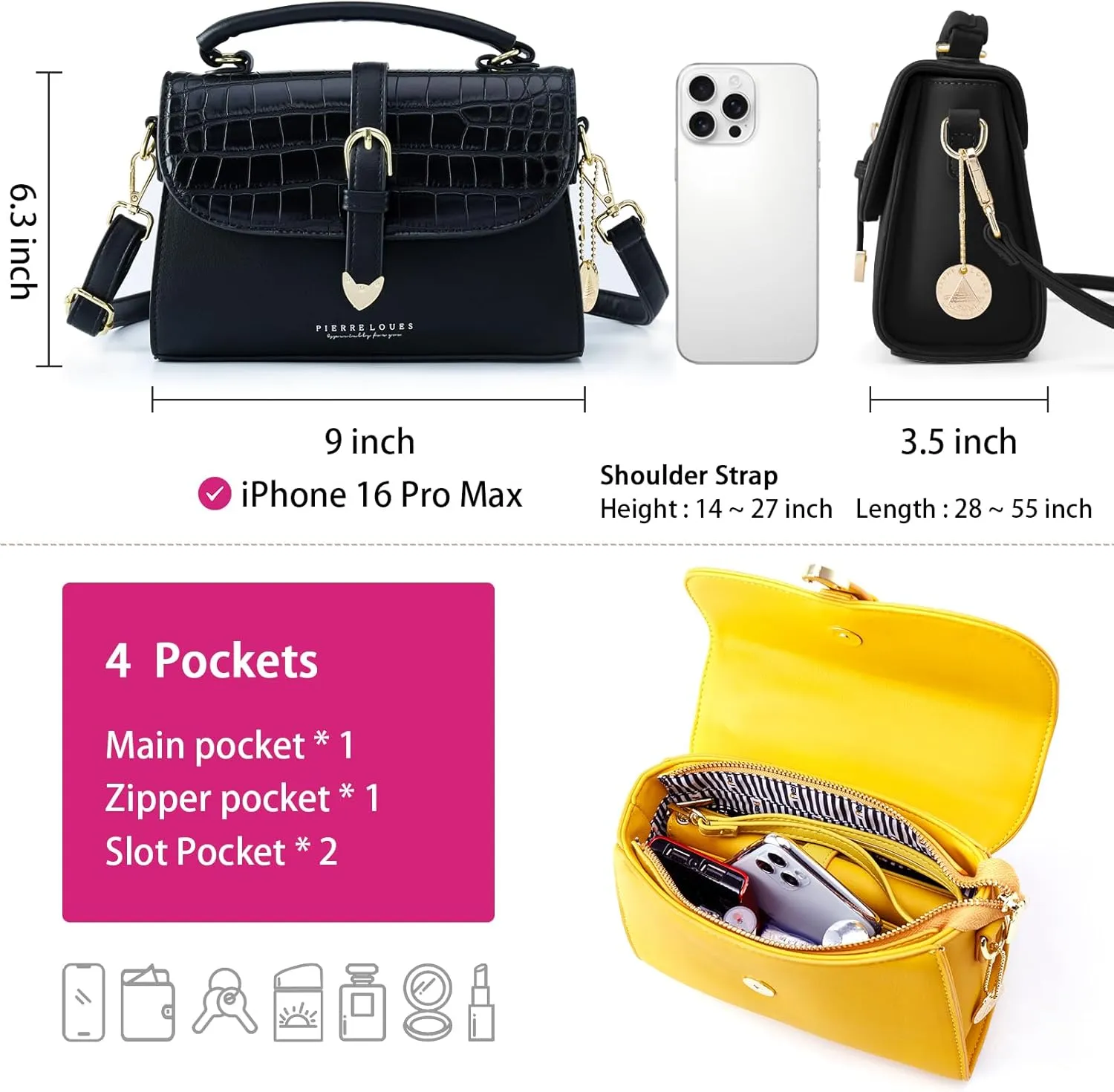 Retro Satchel Crossbody Handbags for Women, Trendy Crocodile Designer Leather Flap Top Handle Purses Shoulder Bag
