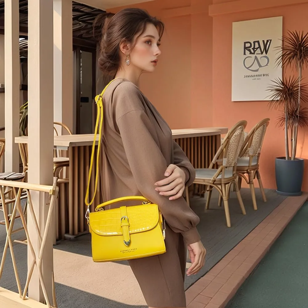 Retro Satchel Crossbody Handbags for Women, Trendy Crocodile Designer Leather Flap Top Handle Purses Shoulder Bag