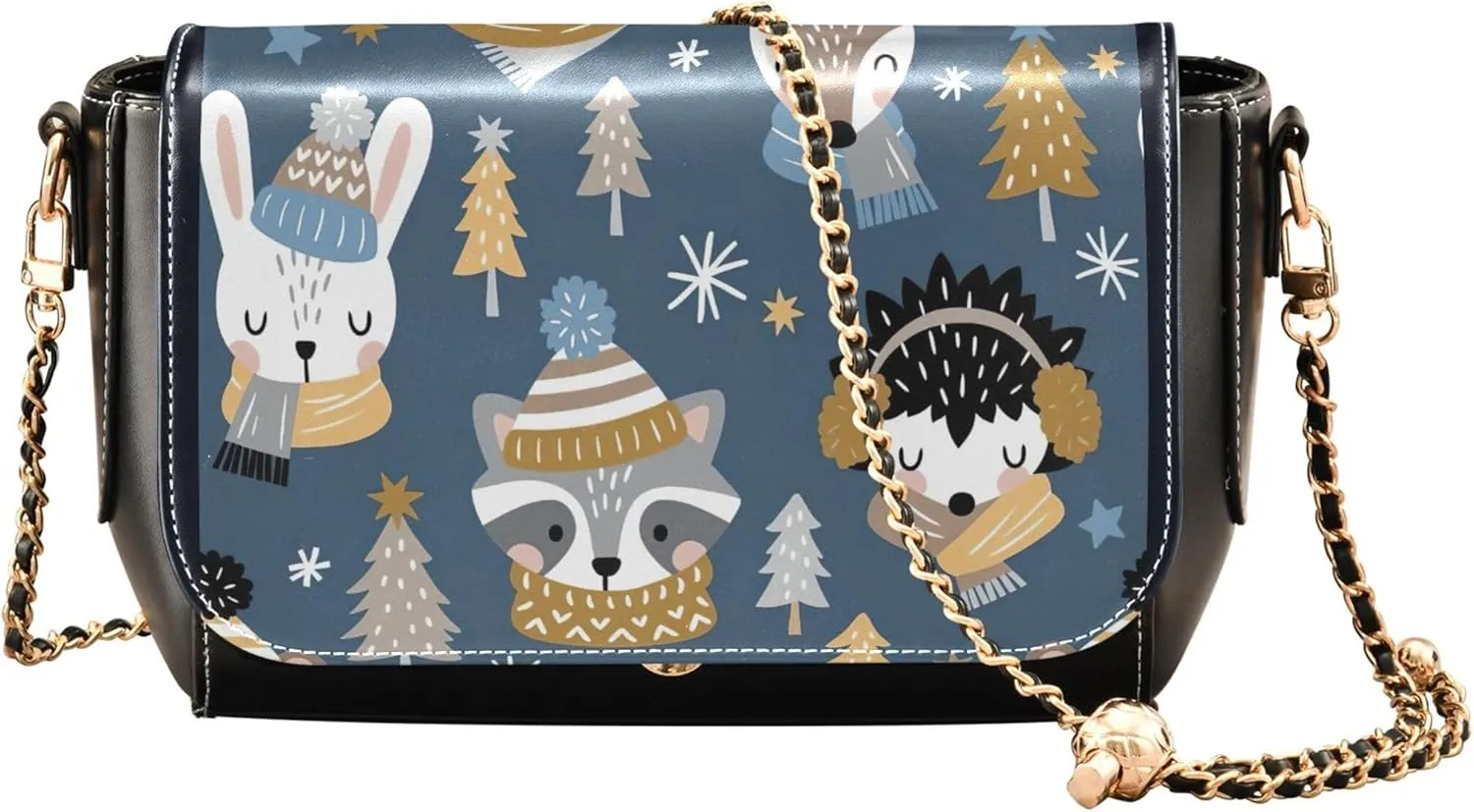 Retro Shoulder Leather Bags, Cute Woodland Animals Fox Crossbody Bags for Women Phone Satchel with Chain Strap