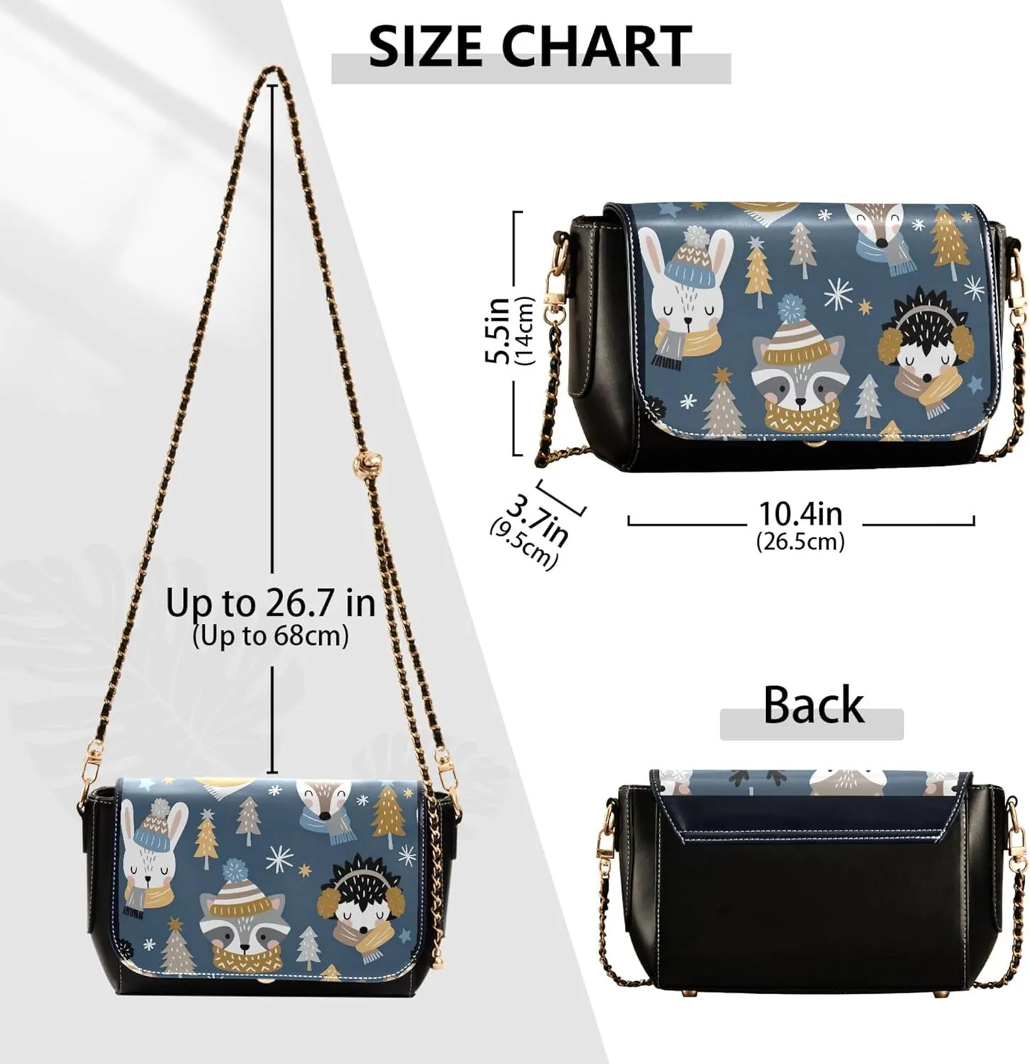 Retro Shoulder Leather Bags, Cute Woodland Animals Fox Crossbody Bags for Women Phone Satchel with Chain Strap