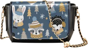 Retro Shoulder Leather Bags, Cute Woodland Animals Fox Crossbody Bags for Women Phone Satchel with Chain Strap