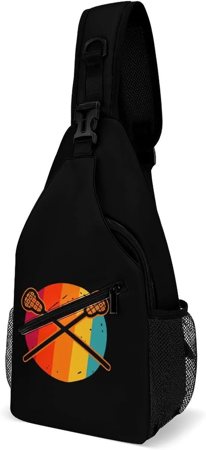 Retro Vintage Lacrosse Sticks Crossbody Bag Multipurpose Over Shoulder Sling Backpack Travel Chest Side Pouch Daypack