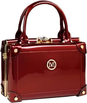 Rhinestone Buckle Evening Bag for Women Top Handle Satchel Handbags Leather Purses Hard Square Box Shoulder Crossbody Bags