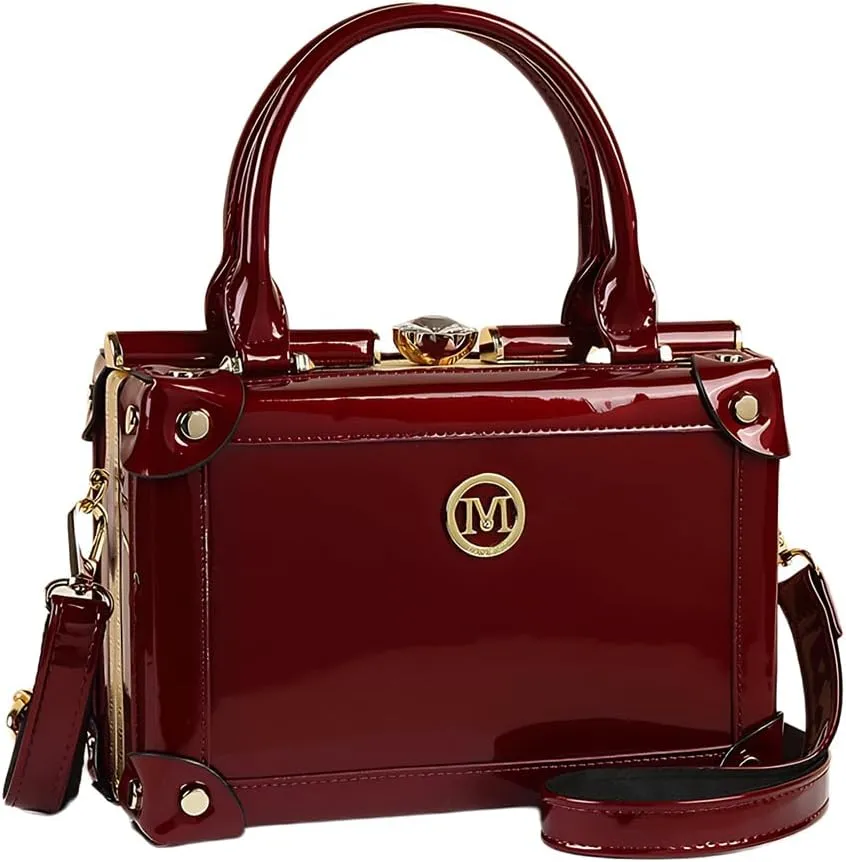 Rhinestone Buckle Evening Bag for Women Top Handle Satchel Handbags Leather Purses Hard Square Box Shoulder Crossbody Bags