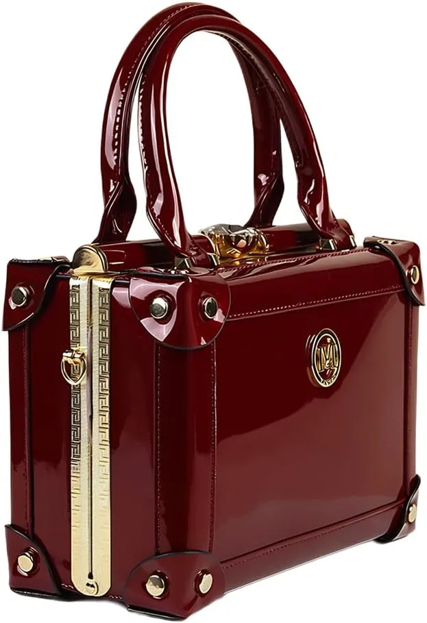 Rhinestone Buckle Evening Bag for Women Top Handle Satchel Handbags Leather Purses Hard Square Box Shoulder Crossbody Bags