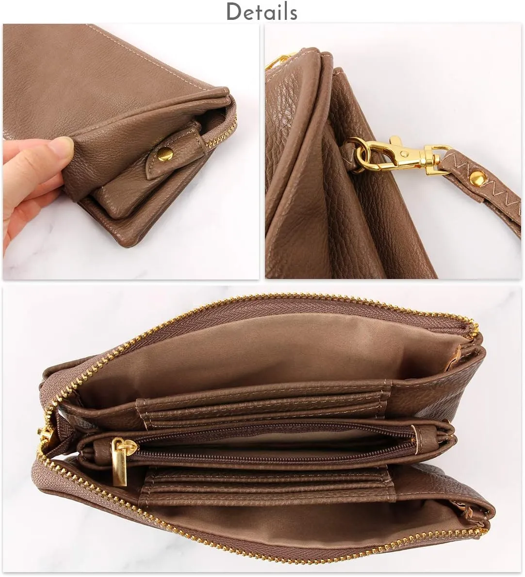 RIAH FASHION Convertible Vegan Leather Wallet Purse Clutch - Small Handbag Phone/Card Slots & Detachable Wristlet/Crossbody