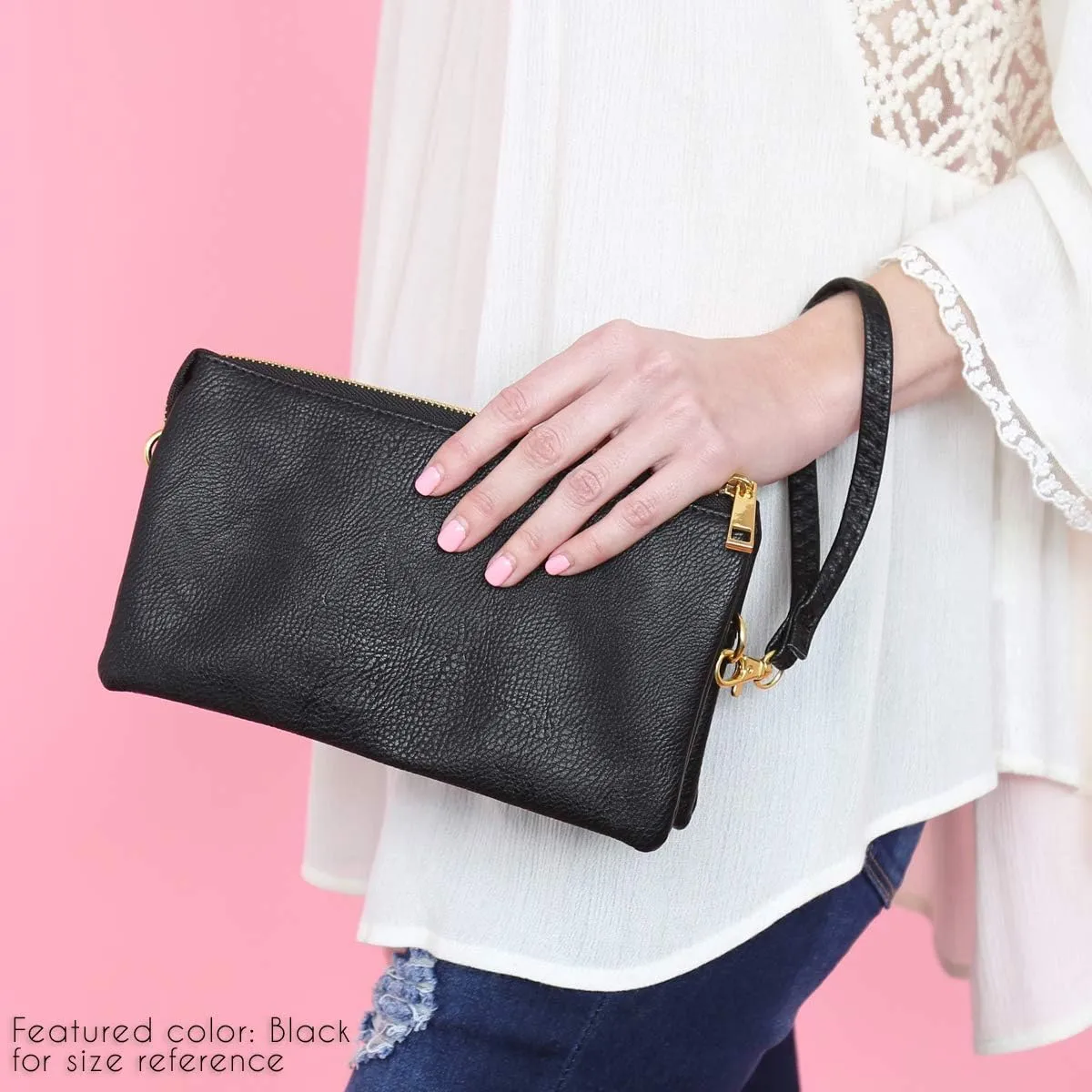 RIAH FASHION Convertible Vegan Leather Wallet Purse Clutch - Small Handbag Phone/Card Slots & Detachable Wristlet/Crossbody