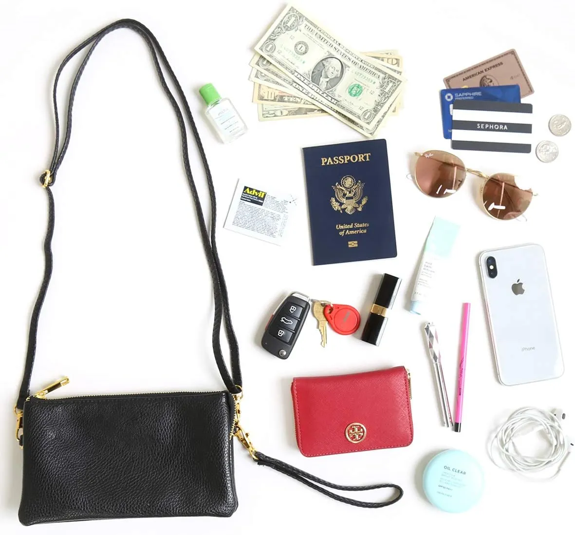 RIAH FASHION Convertible Vegan Leather Wallet Purse Clutch - Small Handbag Phone/Card Slots & Detachable Wristlet/Crossbody