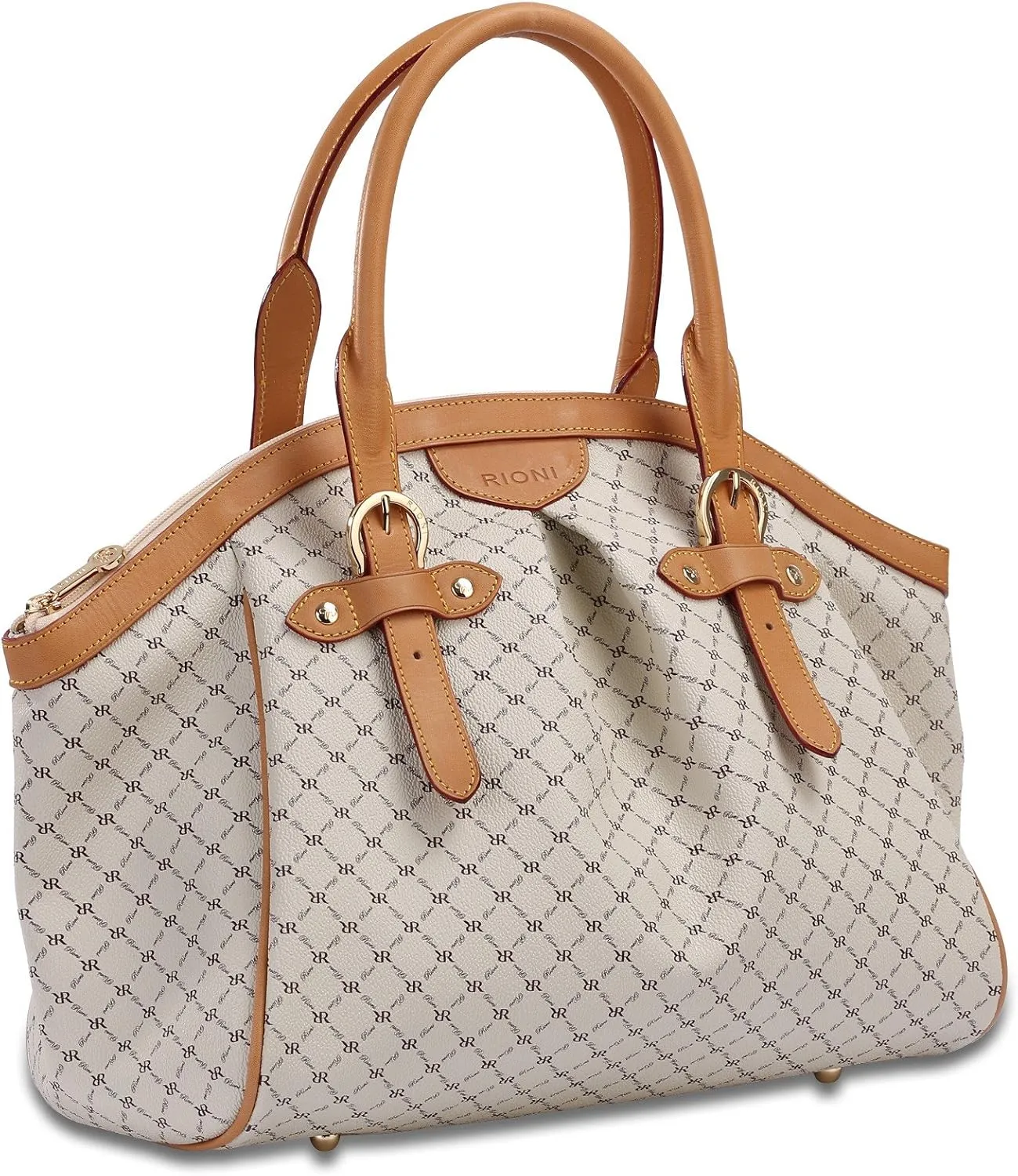 Rioni New Signature (Natural) - Ruched Satchel with Buckle Stn-20252
