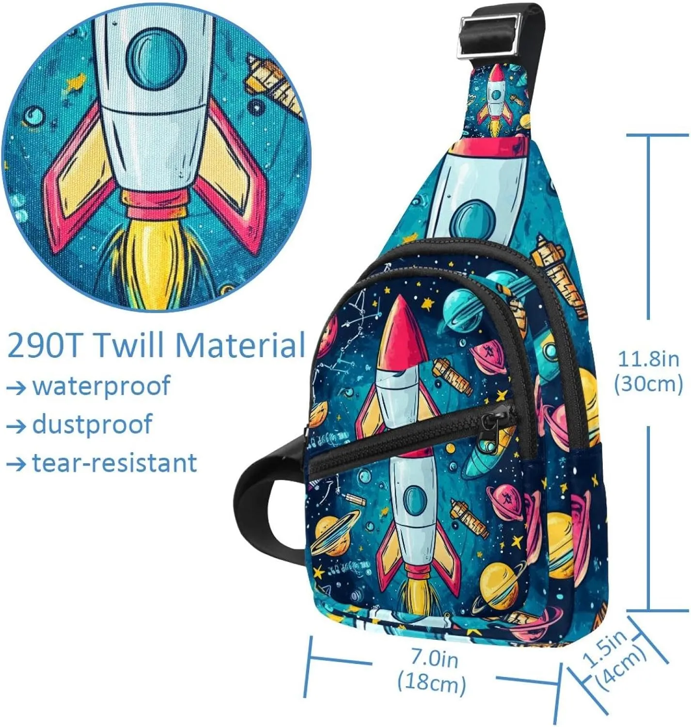 Rocket Crossbody Bag with Adjustable Shoulder Strap, Shoulder Bag for Men and Women Sling Backpack for Travel, Cycling, Work, Sport