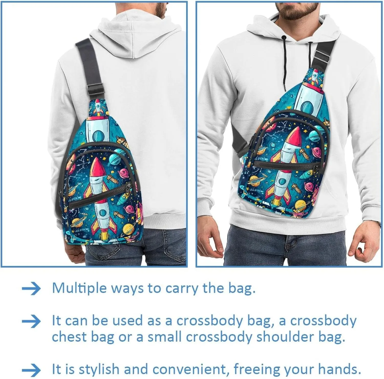 Rocket Crossbody Bag with Adjustable Shoulder Strap, Shoulder Bag for Men and Women Sling Backpack for Travel, Cycling, Work, Sport