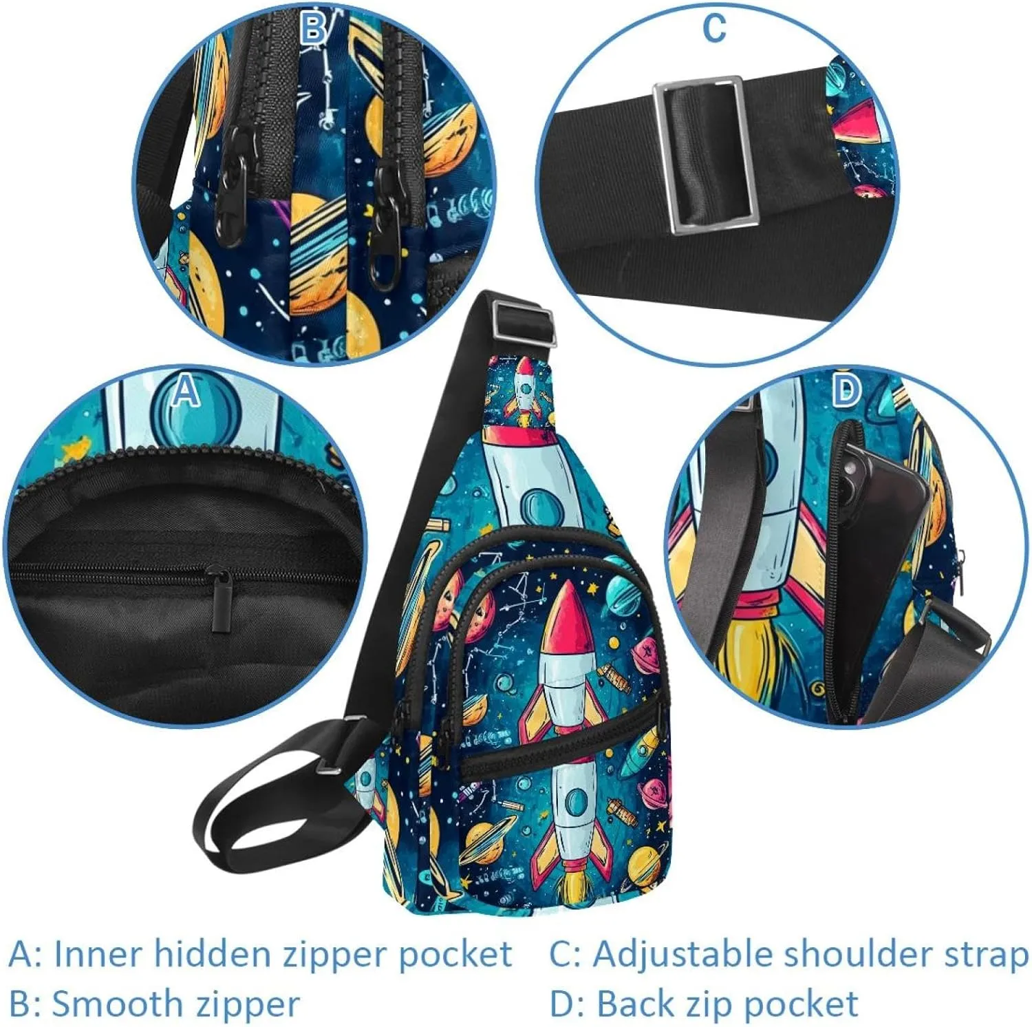 Rocket Crossbody Bag with Adjustable Shoulder Strap, Shoulder Bag for Men and Women Sling Backpack for Travel, Cycling, Work, Sport