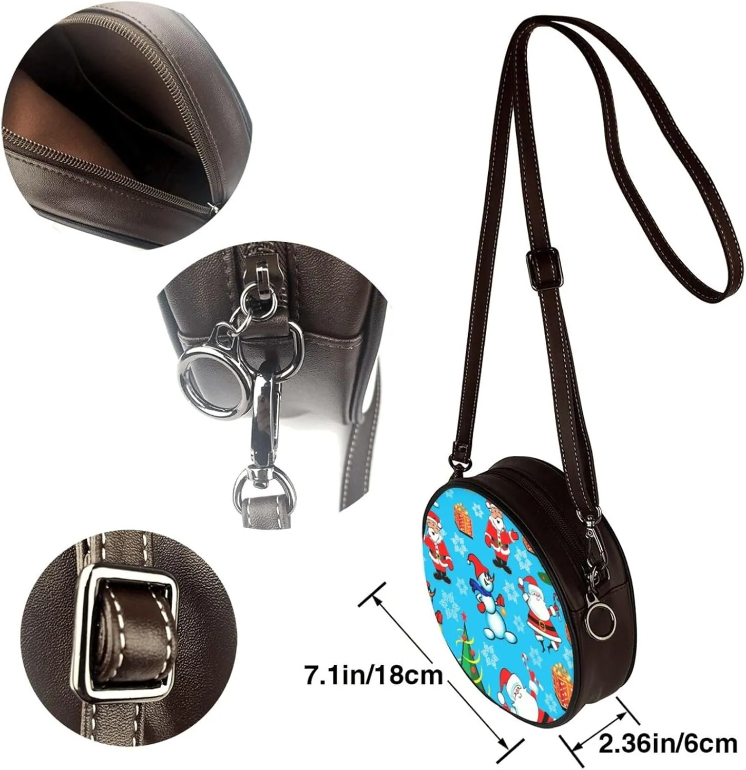 Round Crossbody Bag for Women, PU Leather Shoulder Bag with Strap