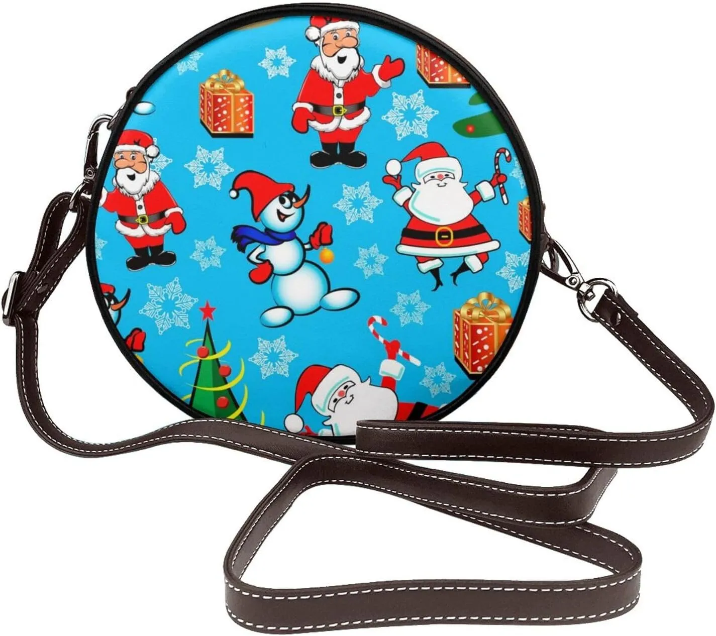 Round Crossbody Bag for Women, PU Leather Shoulder Bag with Strap