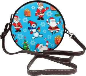Round Crossbody Bag for Women, PU Leather Shoulder Bag with Strap