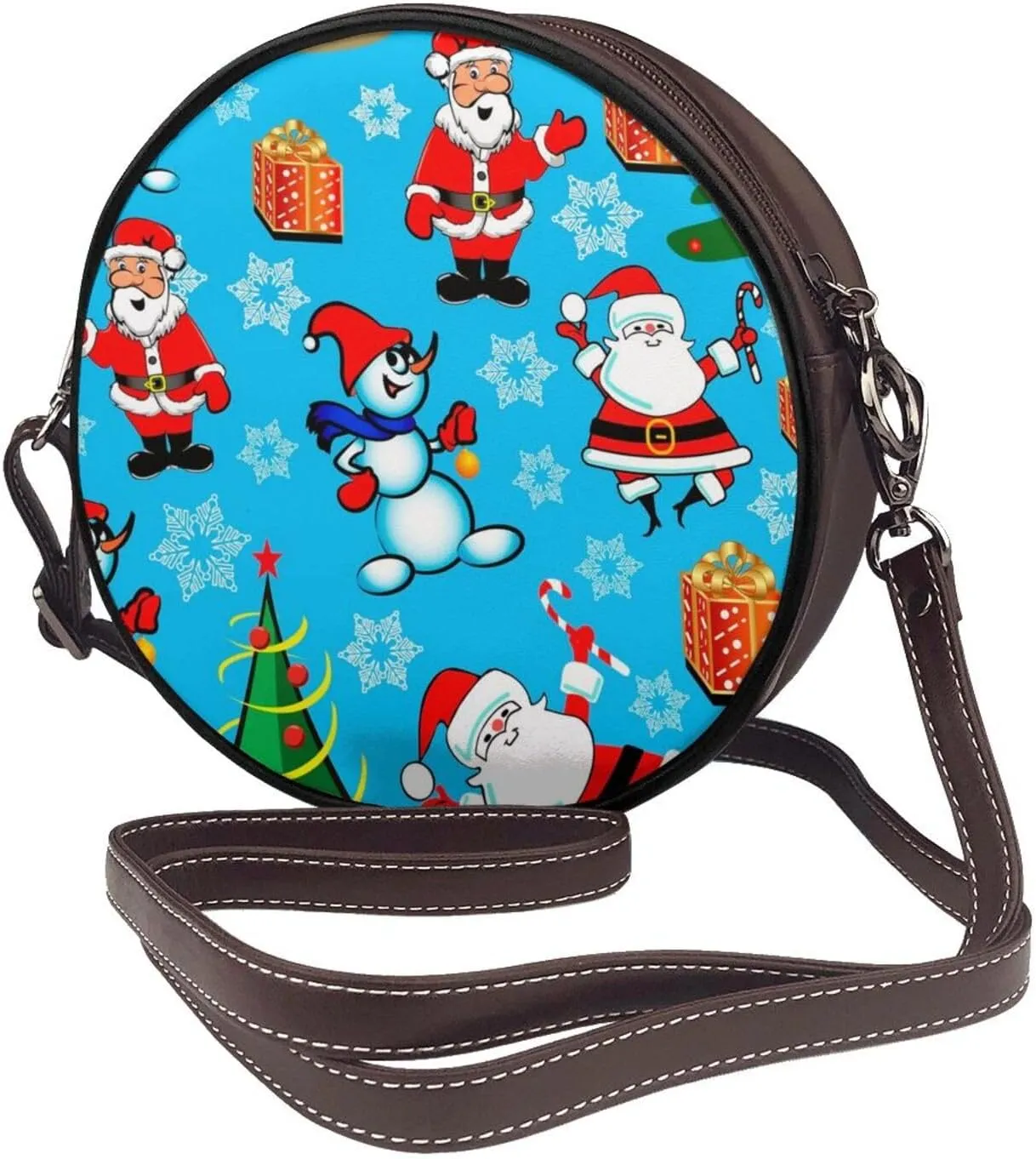 Round Crossbody Bag for Women, PU Leather Shoulder Bag with Strap