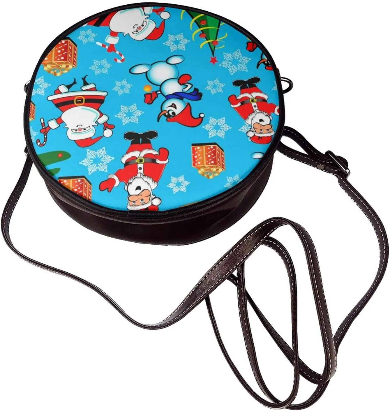 Round Crossbody Bag for Women, PU Leather Shoulder Bag with Strap