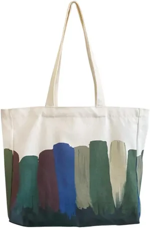 ROUROU Casual Shoulder Bag for Women Soft Canvas Tote Bag Graffiti Handbag Large Capacity Satchel Literary Retro Purse