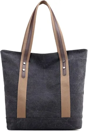 ROUROU Cotton Canvas Handbag for Women Large Capacity Shoulder Bag Hobo Tote Bag Commuter Satchel Casual Purse